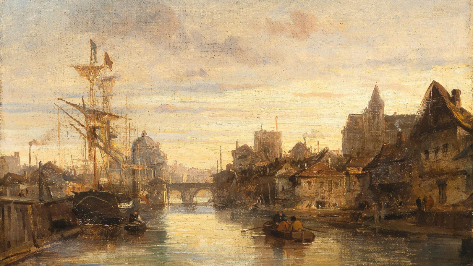 A 19th-century oil painting of Amsterdam by Charles Euphrasie Kuwasseg.