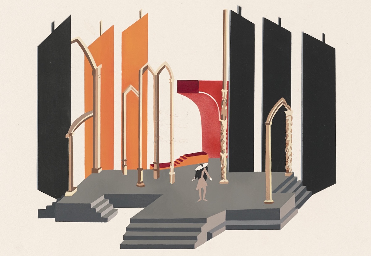 A pochoir print of a design for stage decor for “Don Juan.”